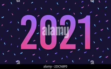 Felice anno nuovo 2021. Numeri colorati con confetti. Illustrazione Vettoriale
