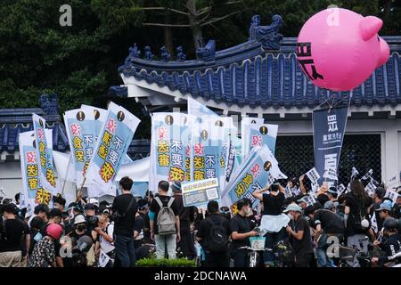 Taipei, Taiwan. 22 novembre 2020. Decine di migliaia di marzo in una protesta contro l'importazione di maiale statunitense contenente ractopamina, un additivo che promuove la leanness come parte della protesta 'Autunno lotta'. Taipei, Taiwan, 22 novembre 2020. (Foto di Walid Berrazeg/Sipa USA) Credit: Sipa USA/Alamy Live News Foto Stock