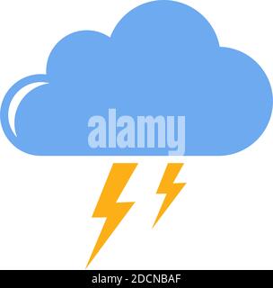 Nuvola Thunderstorm con tuono per l'icona di design piatto meteo tempestoso simbolo Illustrazione Vettoriale