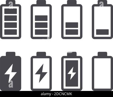 Diverse icone di carica della capacità della batteria con stato pieno e basso Illustrazione Vettoriale