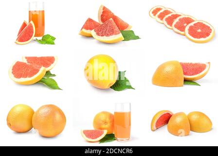 Raccolta di pompelmo isolato su fondo bianco con clipping percorso Foto Stock