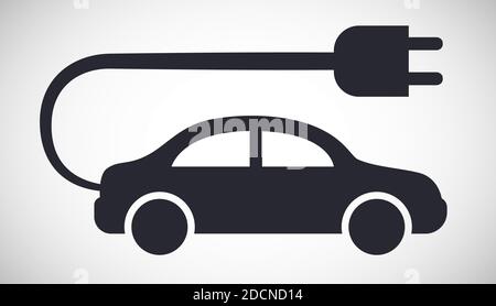 Auto elettrica con simbolo dell'icona della vista laterale della spina isolato su bianco sfondo Illustrazione Vettoriale