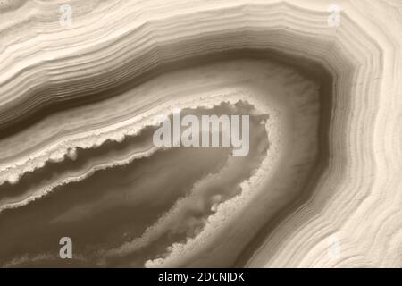 Fondo astratto, sepia toned agate slice minerale sezione trasversale, colore dell'anno 2021: Set Sail Champagne Foto Stock