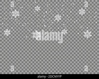Neve o fiocchi di neve in caduta realistica. Isolato su sfondo trasparente - vettore stock. Illustrazione Vettoriale