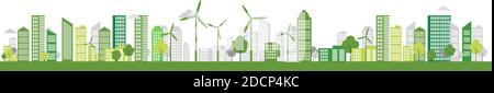 Ecologia concetto di città e l'ambiente con idee eco-friendly, illustrazione vettoriale Illustrazione Vettoriale