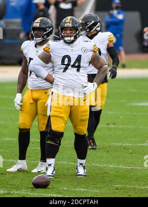 Jacksonville, Florida, Stati Uniti. 22 novembre 2020. Pittsburgh Steelers Nose Tyson Alualu (94) durante la prima partita di football NFL tra i Pittsburgh Steelers e i Jacksonville Jaguars al TIAA Bank Field di Jacksonville, Florida. Romeo T Guzman/CSM/Alamy Live News Foto Stock