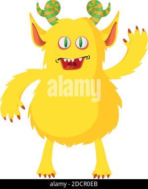 Icona del mostro di furry del cartone animato isolato su sfondo bianco. Illustrazione vettoriale. Carino personaggio mostro Illustrazione Vettoriale