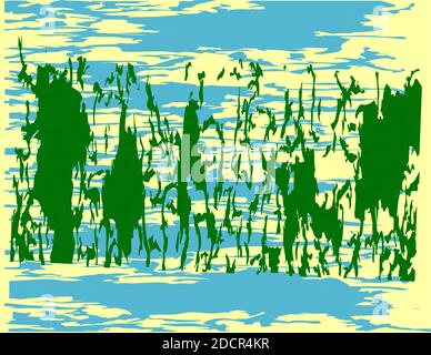paesaggio astratto verde blu giallo Illustrazione Vettoriale