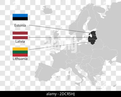 Vettore cartografico degli stati baltici sull'Europa. Illustrazione vettoriale. Illustrazione Vettoriale