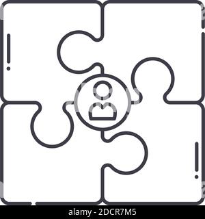 Icona di connessione personale, illustrazione lineare isolata, vettore di linea sottile, segno di disegno web, simbolo di concetto di contorno con tratto modificabile su bianco Illustrazione Vettoriale