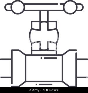 Icona delle valvole della pipeline, illustrazione isolata lineare, vettore di linea sottile, segno di disegno web, simbolo del concetto di contorno con tratto modificabile su sfondo bianco Illustrazione Vettoriale