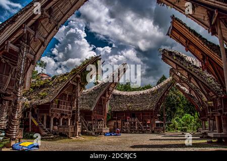 Villaggio tradizionale, Tana Toraja, Sulawesi del Sud, Indonesia Foto Stock