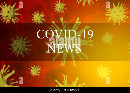 Notizie di coronavirus. Ultime notizie dalla pandemia del covid-19. Banner con un header per un sito web con virus batterico. Rendering 3D. Foto Stock