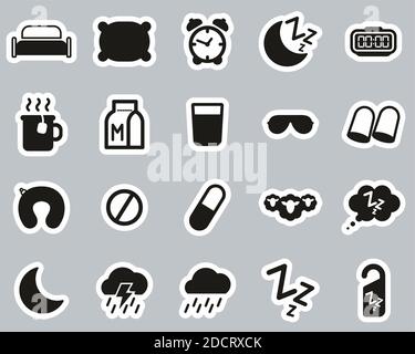 Icone del sonno o del sonno Set di adesivi in bianco e nero Grande Illustrazione Vettoriale