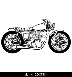 Icona moto vettoriale, disegno a mano, nero su sfondo bianco, isolato. Silhouette di moto. Illustrazione vettoriale Illustrazione Vettoriale