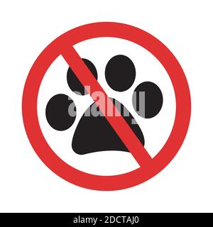 Nessuna voce con il segno vettore degli animali. Simbolo animali vietati. Icona della zampa di animali incrociati isolata Illustrazione Vettoriale