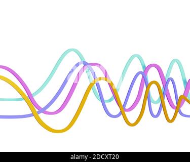 linee orizzontali curve multicolore isolate su sfondo bianco, illustrazione 3d Foto Stock