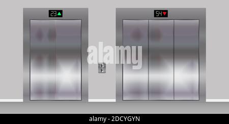 Ascensori per il trasporto di passeggeri e merci con porte chiuse. Illustrazione realistica. Foto Stock