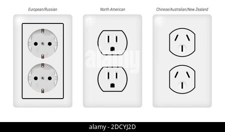 Prese elettriche doppie. Illustrazione 3D realistica. Foto Stock