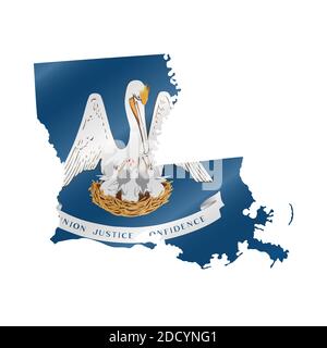 Mappa dettagliata della Louisiana con bandiera mascherata. Foto Stock