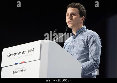 Fondatori di 'Youth with Macron' (collectif des Jeunes avec Macron - JAM) e membro del parlamento per la Republique en Marche (REM) Jean gaborit durante la prima convenzione nazionale del movimento JAM, il 17 marzo 2018, a Nogent-sur-Marne.Foto di ELIOT BLONDT/ABACAPRESS.COM Foto Stock