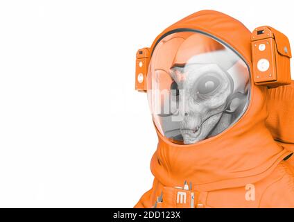 vista laterale astronauta alieno da vicino con spazio di copia, illustrazione 3d Foto Stock