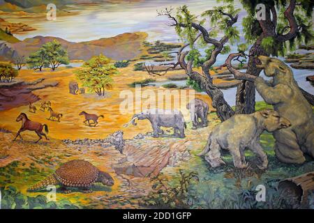 Pleistocene Magafauna compresi i brodi giganti Megatherium americanum e Mastodonts Cuvieronius hyodon, clavipes di glyptodon Foto Stock