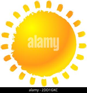 Grugnoso, grunge, elemento di design textured Sun clip-art. Disegno del sole dipinto e abbozzato. Pennello, effetto spazzolone Sun – Stock Vector Illustration, Cl Illustrazione Vettoriale