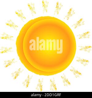 Grugnoso, grunge, elemento di design textured Sun clip-art. Disegno del sole dipinto e abbozzato. Pennello, effetto spazzolone Sun – Stock Vector Illustration, Cl Illustrazione Vettoriale