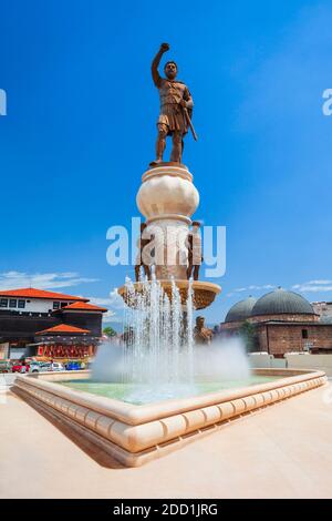 Filippo II di Macedone statua nella città di Skopje, Macedonia del Nord. Filippo II era il re del regno macedone. Foto Stock
