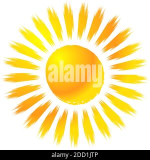 Grugnoso, grunge, elemento di design textured Sun clip-art. Disegno del sole dipinto e abbozzato. Pennello, effetto spazzolone Sun – Stock Vector Illustration, Cl Illustrazione Vettoriale