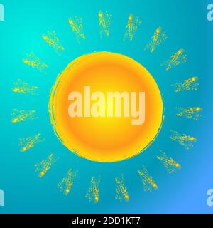 Grugnoso, grunge, elemento di design textured Sun clip-art. Disegno del sole dipinto e abbozzato. Pennello, effetto spazzolone Sun – Stock Vector Illustration, Cl Illustrazione Vettoriale