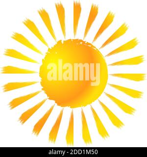 Grugnoso, grunge, elemento di design textured Sun clip-art. Disegno del sole dipinto e abbozzato. Pennello, effetto spazzolone Sun – Stock Vector Illustration, Cl Illustrazione Vettoriale