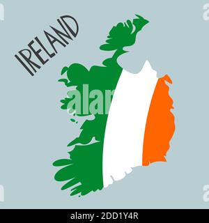 Mappa stilizzata disegnata a mano dell'Irlanda con bandiera. Illustrazione di viaggio della forma della Repubblica d'Irlanda. Elemento mappa Europa Illustrazione Vettoriale