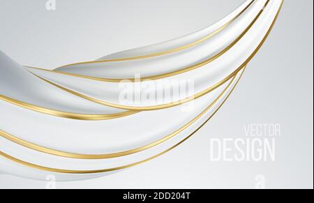 Forma realistica della turbolenza bianca e dorata isolata su sfondo bianco. Liquid astratto moderno banner design. Illustrazione vettoriale Illustrazione Vettoriale