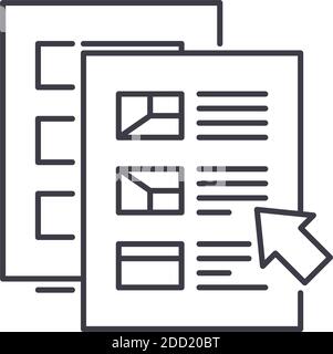 Icona cataloghi elettronici, illustrazione lineare isolata, vettore di linea sottile, segno di disegno web, simbolo di concetto di contorno con tratto modificabile su bianco Illustrazione Vettoriale