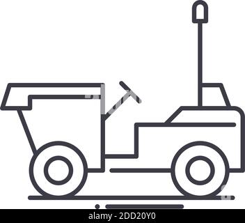 Icona del dumper, illustrazione lineare isolata, vettore di linea sottile, segno di disegno di fotoricettore, simbolo di concetto di contorno con tratto modificabile su sfondo bianco. Illustrazione Vettoriale