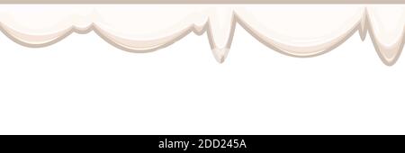 Flussi di liquido bianco. Latte, yogurt, gelato o latte. Vernice bianca che scorre verso il basso spessa. Custodia. Le gocce slittano. L'oggetto isolato su un Illustrazione Vettoriale