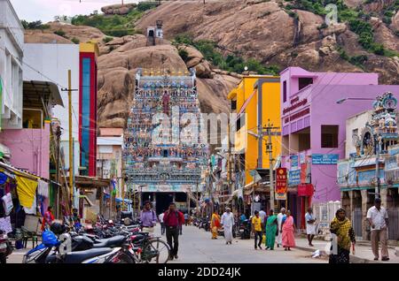 Madurai, India - 02 novembre 2018: Thiruparankundram Murugan Tempio o Subramanya Swamy Tempio è un tempio indù e una delle sei dimore di Murugan Foto Stock