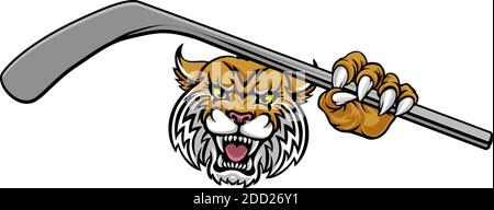 Wildcat Ice Hockey Player animale mascotte sportive Illustrazione Vettoriale