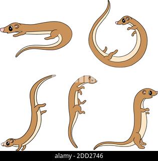 Carino Cartoon Otter Ferret Illustration Collection in Vector Illustrazione Vettoriale