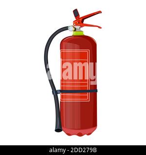 Estintore isolato su sfondo bianco. Estintore rosso con ugello.equipaggiamento antincendio portatile per pericolo di emergenza.illustrazione vettoriale Illustrazione Vettoriale