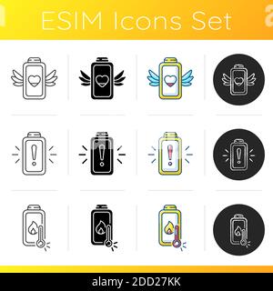 Icone del processo di ricarica del cavo della batteria impostate Illustrazione Vettoriale