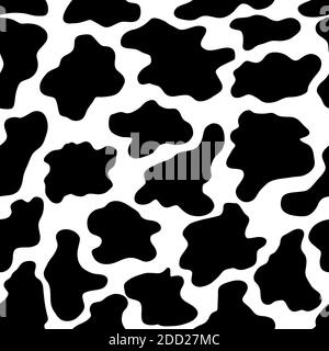 Modello senza giunture mucca. Macchie nere di cartoni animati. Pelle di Dalmatin o di moo. Stampa vettoriale Illustrazione Vettoriale