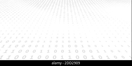 Codice binario sfondo prospettico minimo con cifre grigie su un bianco. Pattern grafico vettoriale digitale Illustrazione Vettoriale