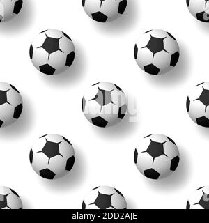 Palline da calcio senza cuciture pattern background. Un mucchio di classiche palle di calcio bianche e nere. Sfondo vettoriale realistico Illustrazione Vettoriale