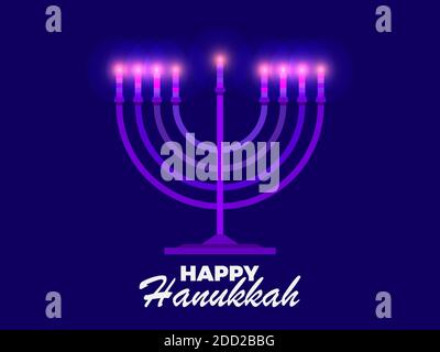 Hanukkah felice. Menorah con nove candele. Luce a candela viola. Biglietto d'auguri per il festival ebraico. Illustrazione vettoriale Illustrazione Vettoriale