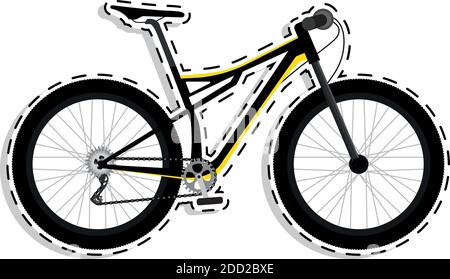 Giallo corsa mountain bike su sfondo bianco icona Sticker- Vector Illustrazione Vettoriale