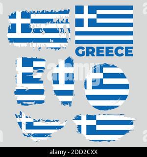 Bandiera della Grecia, illustrazione vettoriale su sfondo grigio. Illustrazione Vettoriale