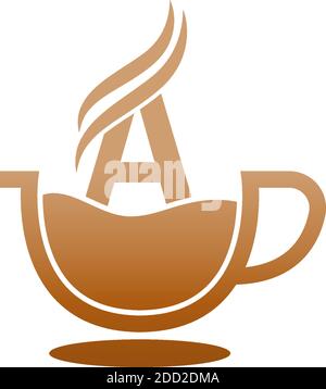 Icona della tazza di caffè lettera di disegno UN concetto di logo Illustrazione Vettoriale